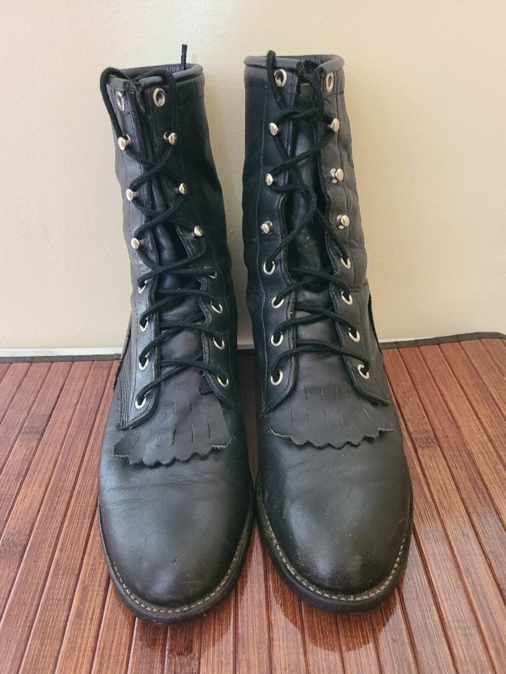 Justin L620 Black Leather Lace-Up Kiltie Roper Boots - 7 1/2B
